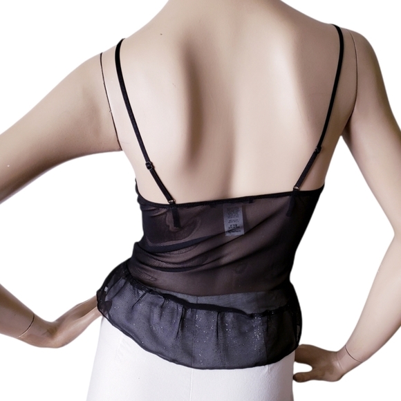 Metallic Gold Speckled Blouse With Ruffle Sheer Hem & Back by Route 3 Size Small - Picture 6 of 8